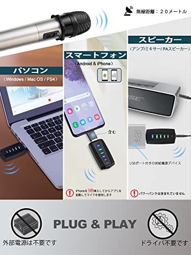 ワイヤレスマイクUSB ALVOXCON ハンド型マイク UHF ダイナミックマイク ...